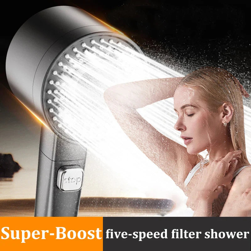5-Speed Filtered Handheld Shower Head Set – Water Saving