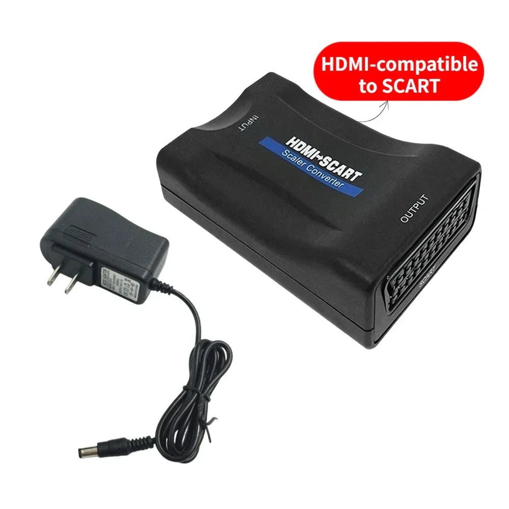 HDMI-compatible to SCART Video Audio Converter with Power Adapter, 1080P Upscale Signal Adapter for HDTV Sky Box DVD Television Peaceful Pleasures Health and Wellness 02