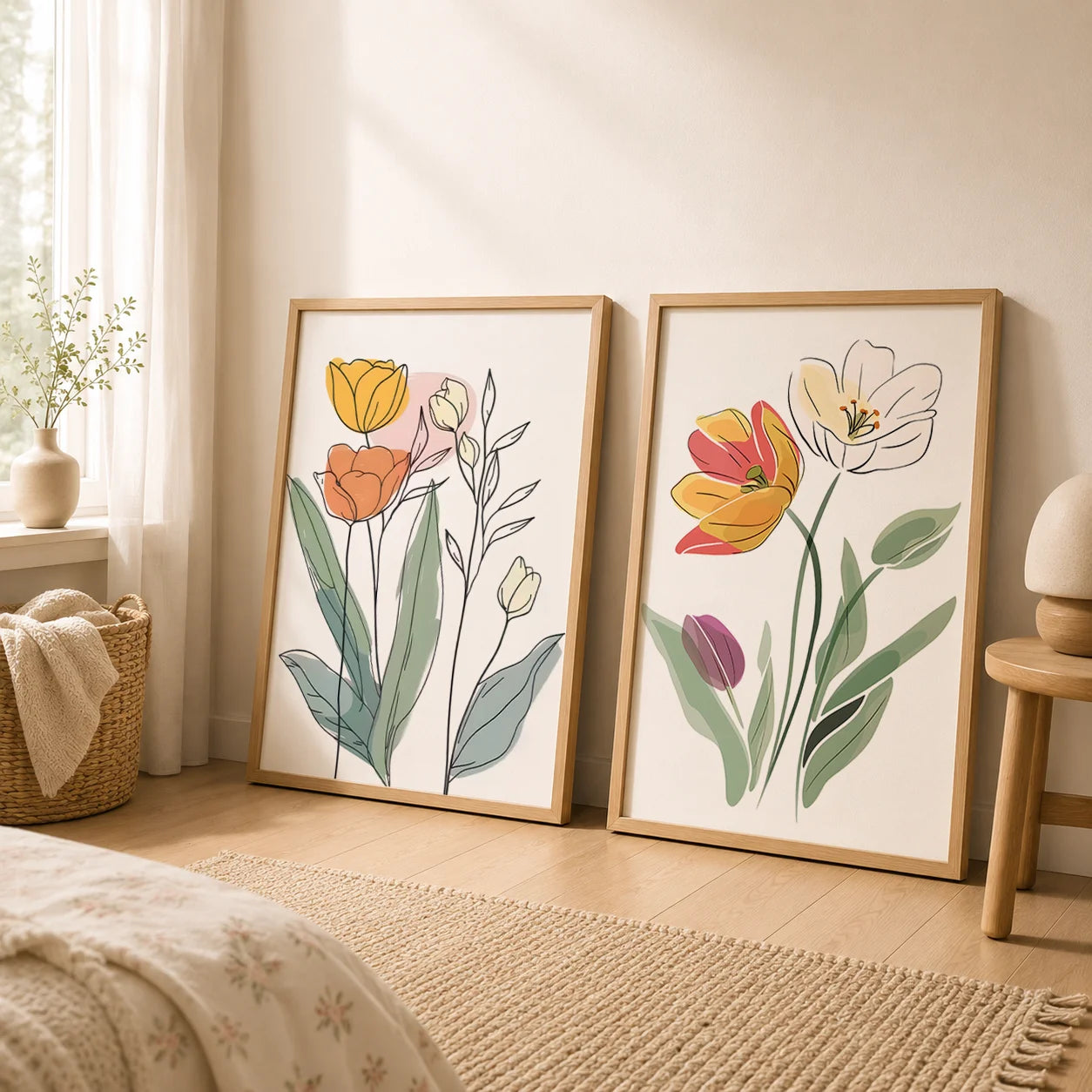 Nordic Tulip Canvas Wall Art | Minimalist Flower Poster Print Canvas Wall Art Peaceful Pleasures Health and Wellness
