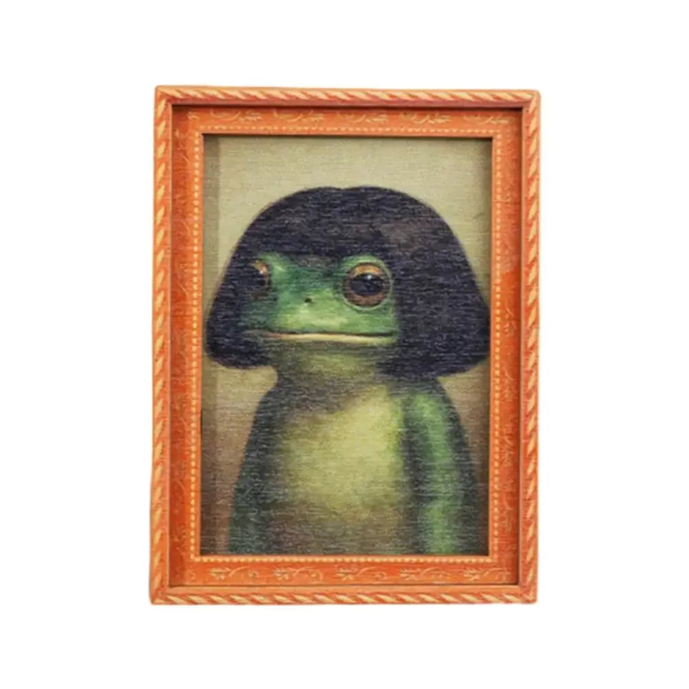 1pc Mini Wooden Photo Frame Frog Fridge Magnet Funny Green Frog & Haircut Design Creative Refrigerator Decor for Home Office Peaceful Pleasures Health and Wellness 01