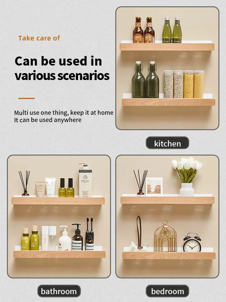 Wall-Mounted Wood & Aluminum Bathroom Shelf | Waterproof Storage