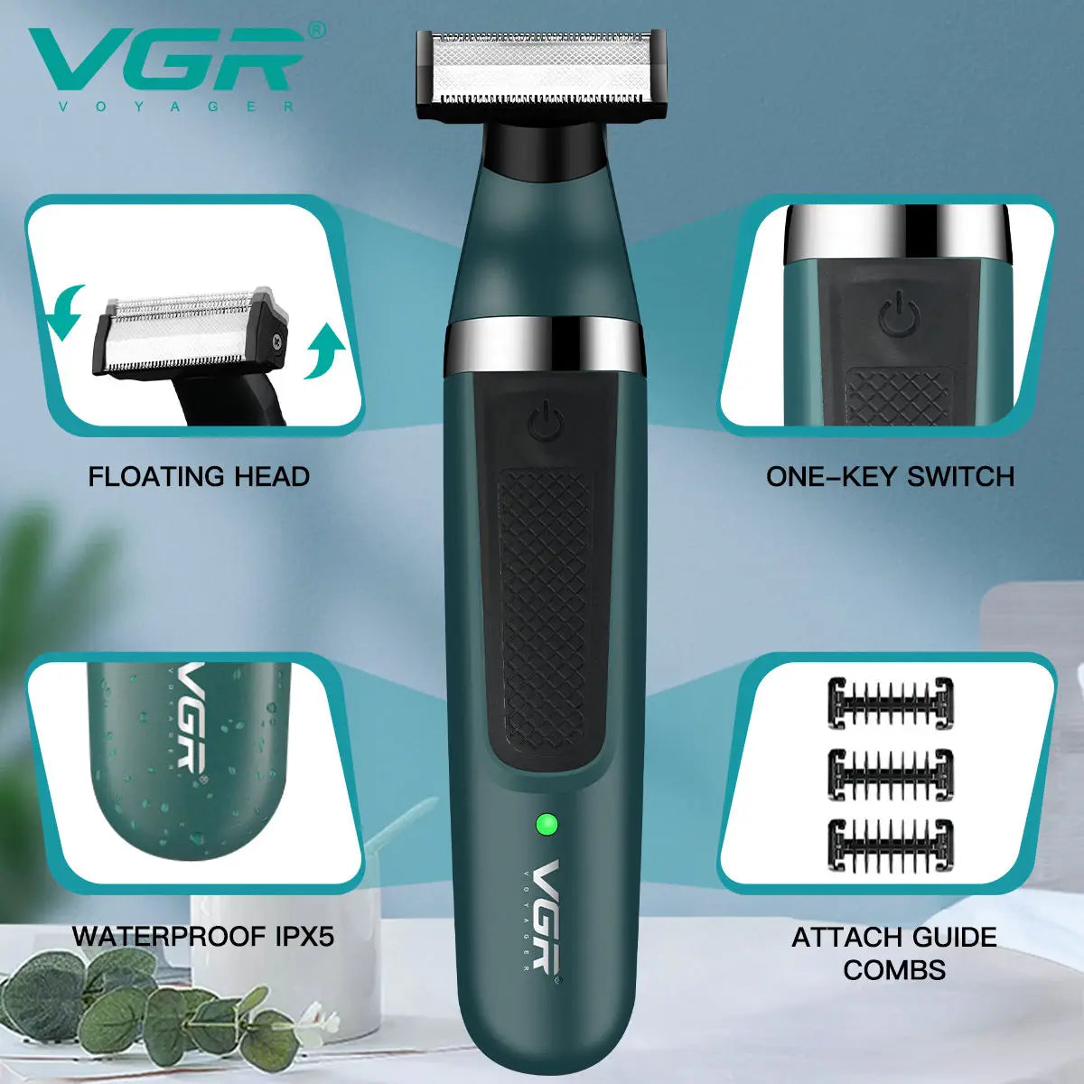 VGR Electric Shaver Hair Trimmer Professional 2 in 1 Shaver Razor Waterproof Beard Trimmer Household Hair Shaving for Men V-393 Peaceful Pleasures Health and Wellness