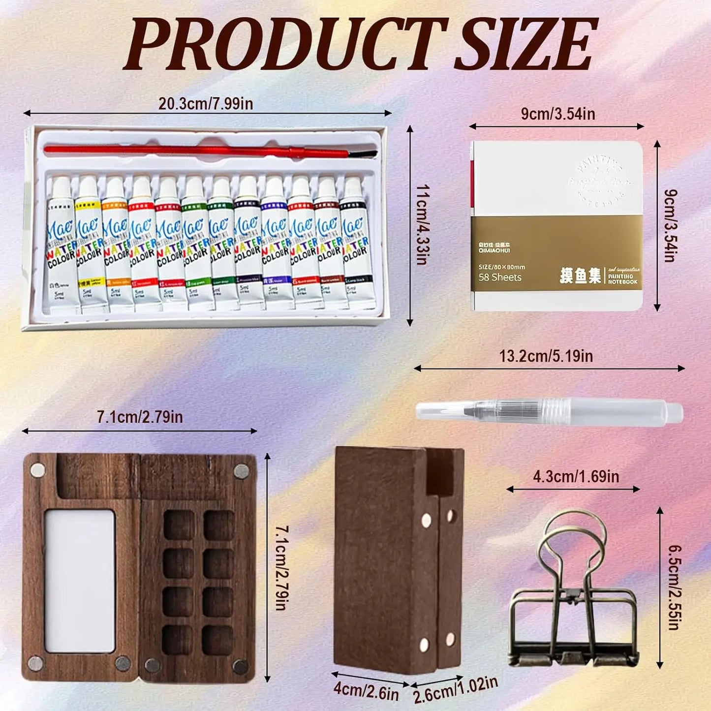 Mini Portable Watercolor Set – 8-Compartment Wooden Palette Kit