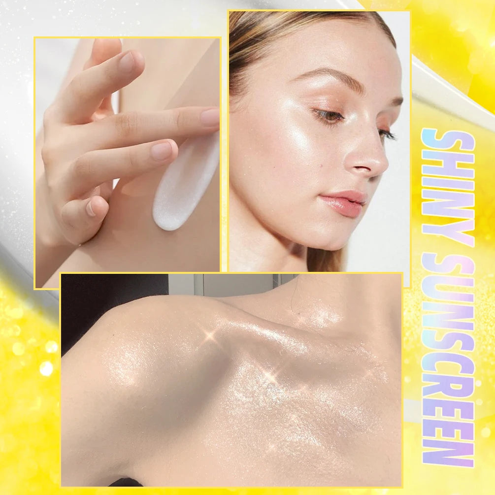 QIBEST Pearlescent Body Sunscreen Whitening Sun Cream Protective Cream Oil-Control Moisturizing Makeup Shimmer Primer Brightens Peaceful Pleasures Health and Wellness