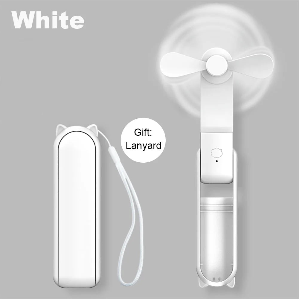 Portable Fan 2000mAh USB Rechargeable 3 Speed Mini Handheld Foldable Fan Hand Held Small Pocket Travel Fan with Handy Power Bank Peaceful Pleasures Health and Wellness White