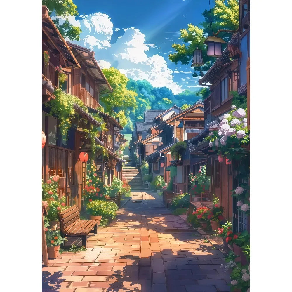 Anime Summer Landscape Canvas Wall Art | Beach Forest Cabin