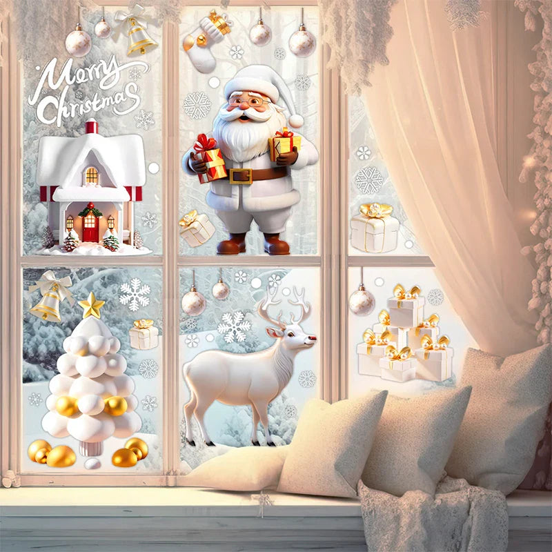 Christmas Snowman Santa Electrostatic Window Decals | 2/4 PCS