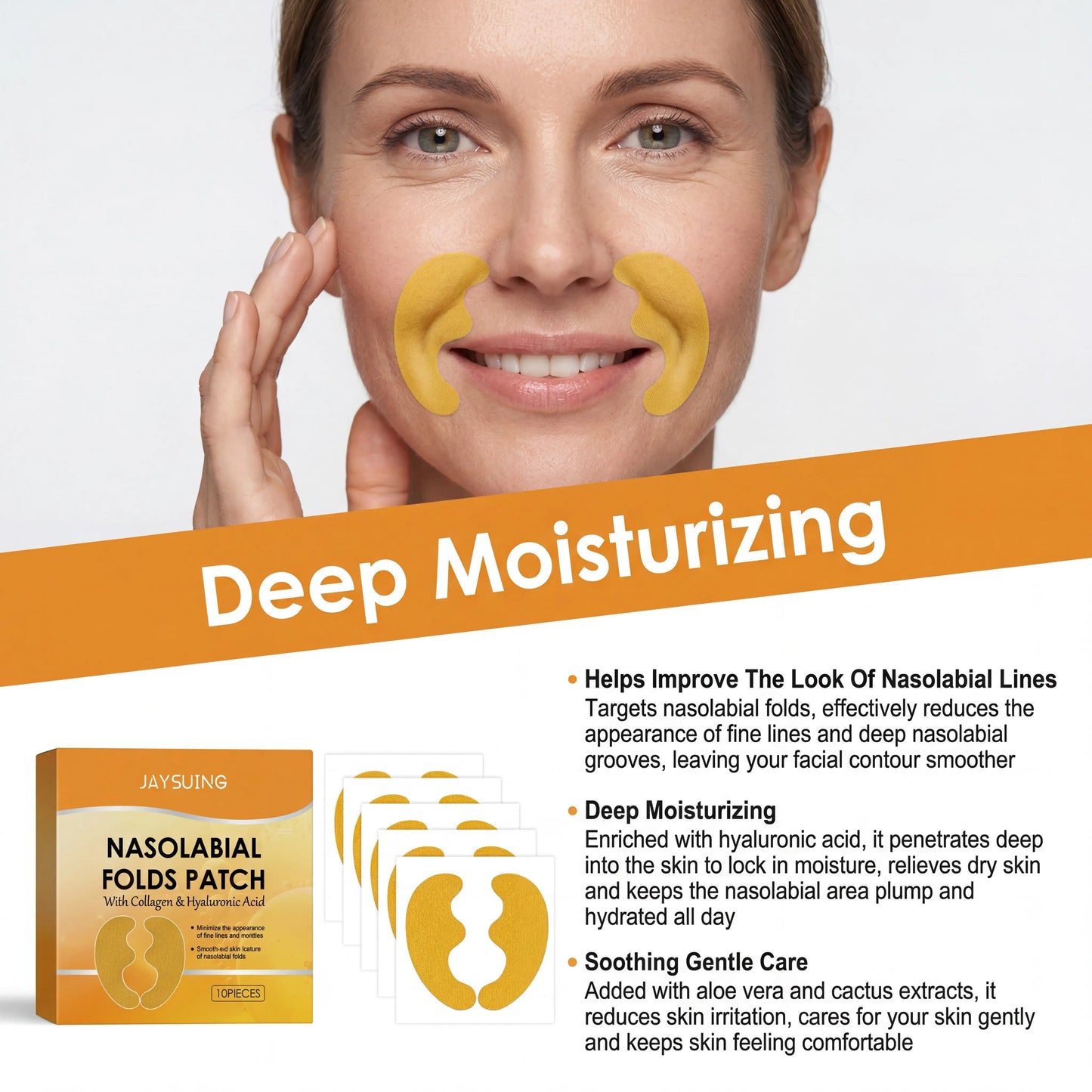 Jaysuing Nasolabial Fold Firming Patches – Hydrating, 10 Pcs
