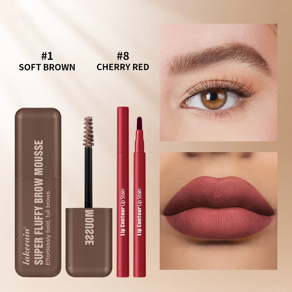 Matte Lip Liner & Fluffy Brow Mousse Set – Waterproof 2pcs