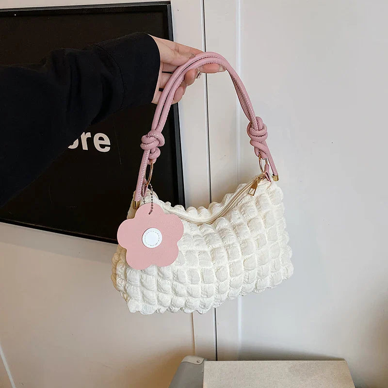 Women's Pleated Bubble Shoulder Bag – Y2K Casual Tote Purse