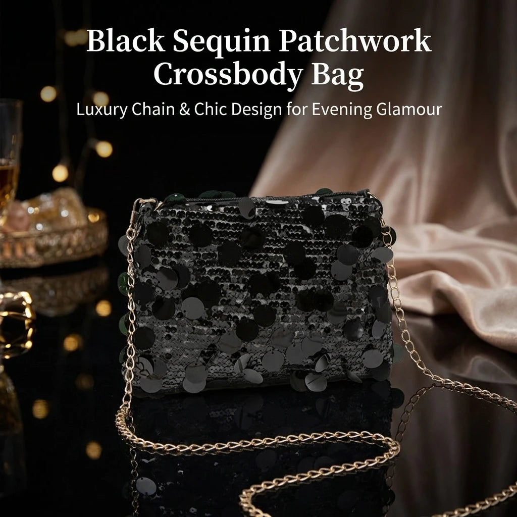 Women Sequins Crossbody Bag With Chain Strap And Colorful Patchwork Design Peaceful Pleasures Health and Wellness