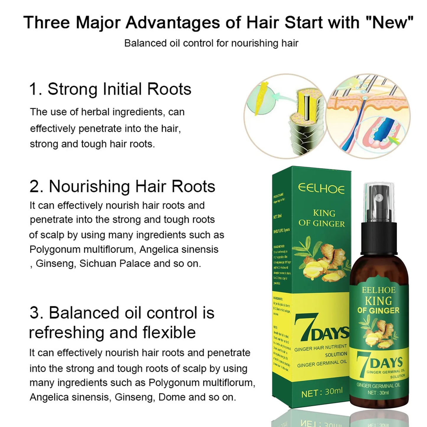 EELHOE Ginger Hair Growth Spray – 7-Day Scalp Serum 50ml