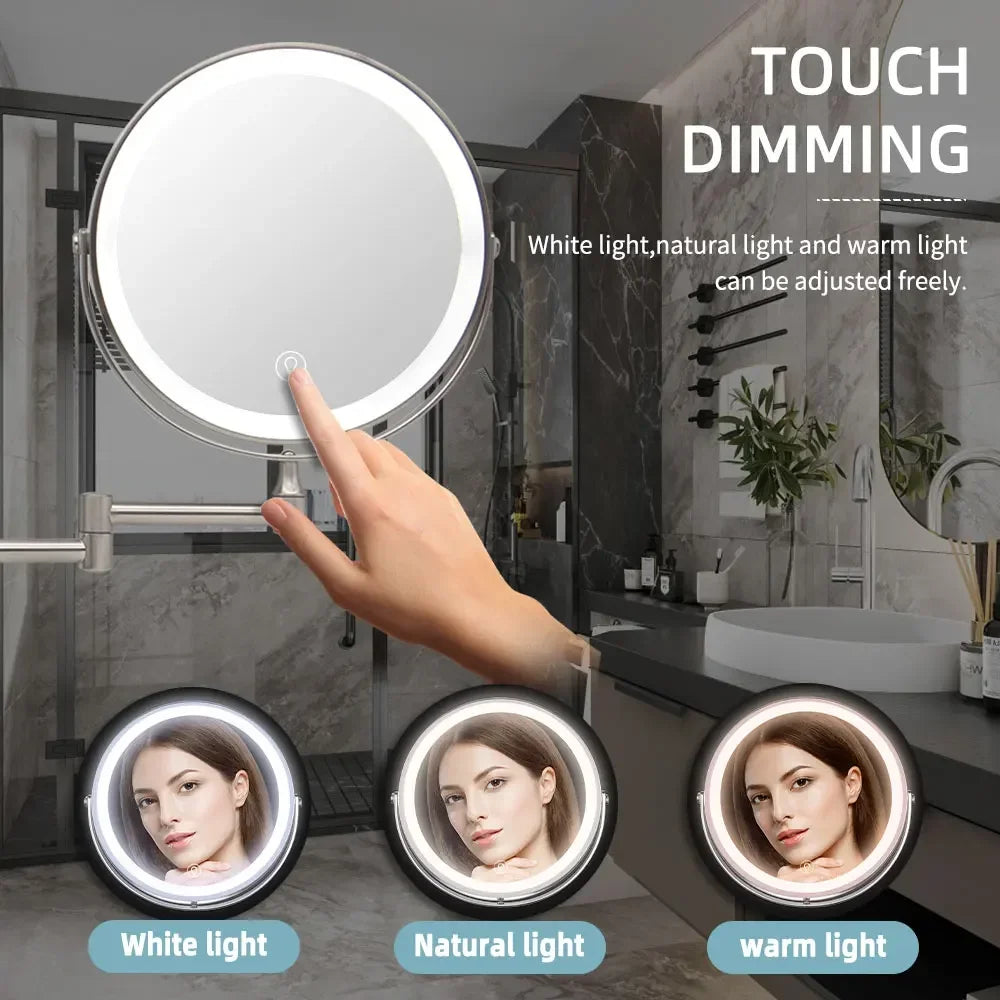Wall Mounted LED Makeup Mirror 8" | 10x Magnifying Touch Dimmer