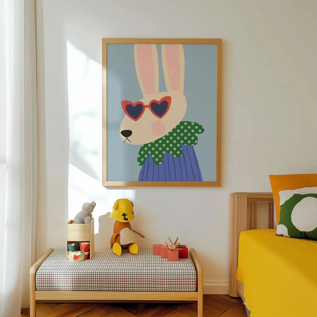 Modern,Cartoon Put On Sunglasses Rabbit Wall Art Print Canvas Painting Poster Picture For Living Room,Kids Room Home Decor Peaceful Pleasures Health and Wellness