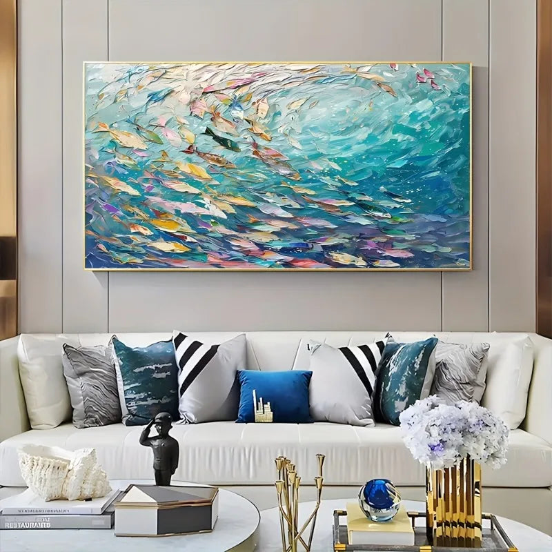 1pc Art Deco Style Large Abstract Fish Canvas Wall Art, 3D Texture Marine Frameless Poster for Living Room, Bedroom, Dining Room Peaceful Pleasures Health and Wellness