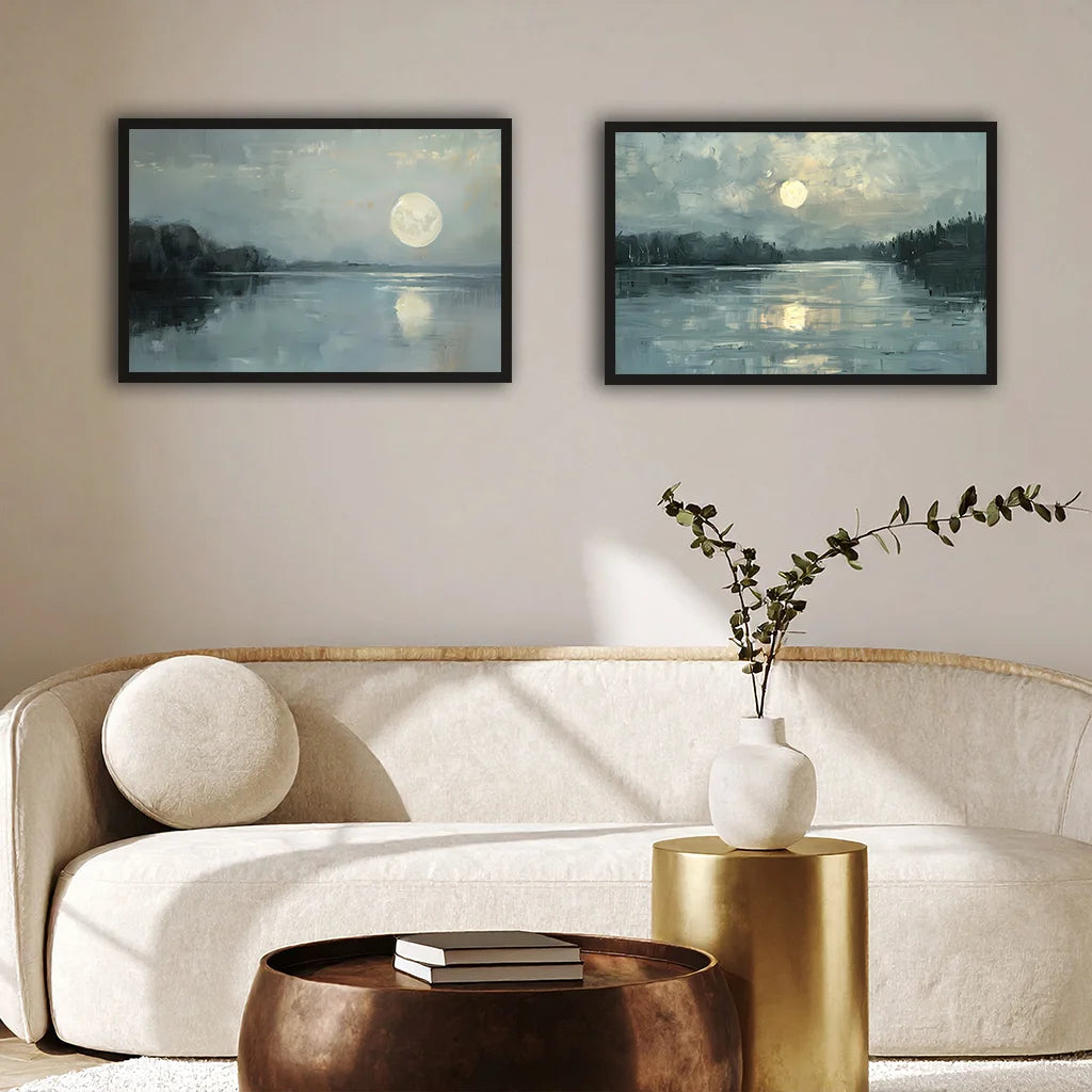Vintage Nordic Moonlight Landscape Canvas Wall Art | Unframed Canvas Wall Art Peaceful Pleasures Health and Wellness