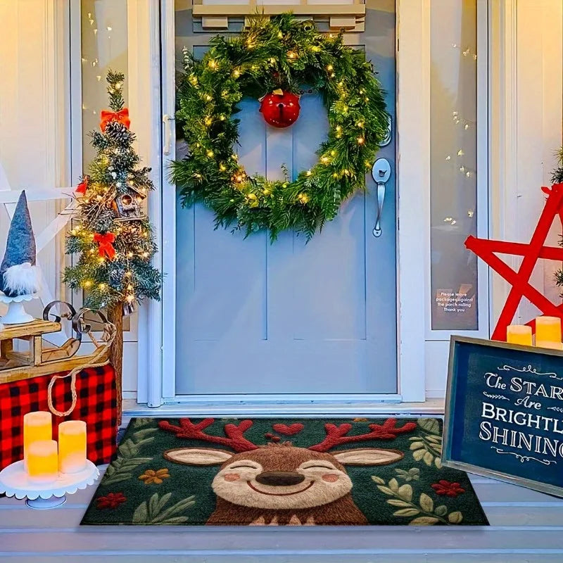 Christmas Tree Santa Claus Elk Christmas Entry Door Floor Mat Festive Decorations Carpet Bathroom Anti-slip Mat Entrance Doormat Peaceful Pleasures Health and Wellness