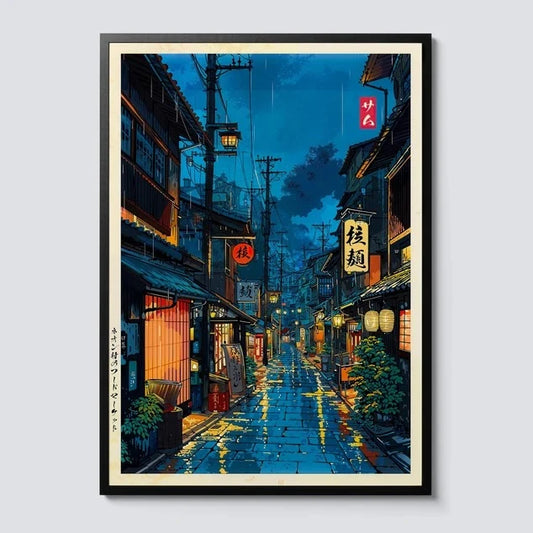 Japanese Tokyo Teahouse Cartoon Canvas Print Anime City Street Cafe Scene Wall Art Poster for Modern Living Room Home Decor Gift Peaceful Pleasures Health and Wellness 2 40x60cm Unframed