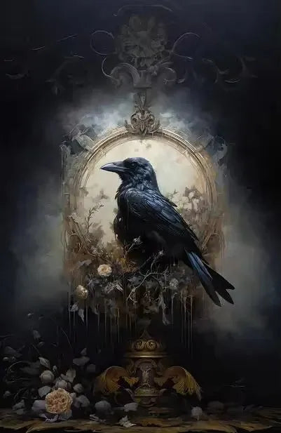 Victorian Gothic Black Cat Raven Canvas Wall Art Print | Occult Décor Gothic Canvas Print Peaceful Pleasures Health and Wellness ZLH5376 100x150cm No Frame