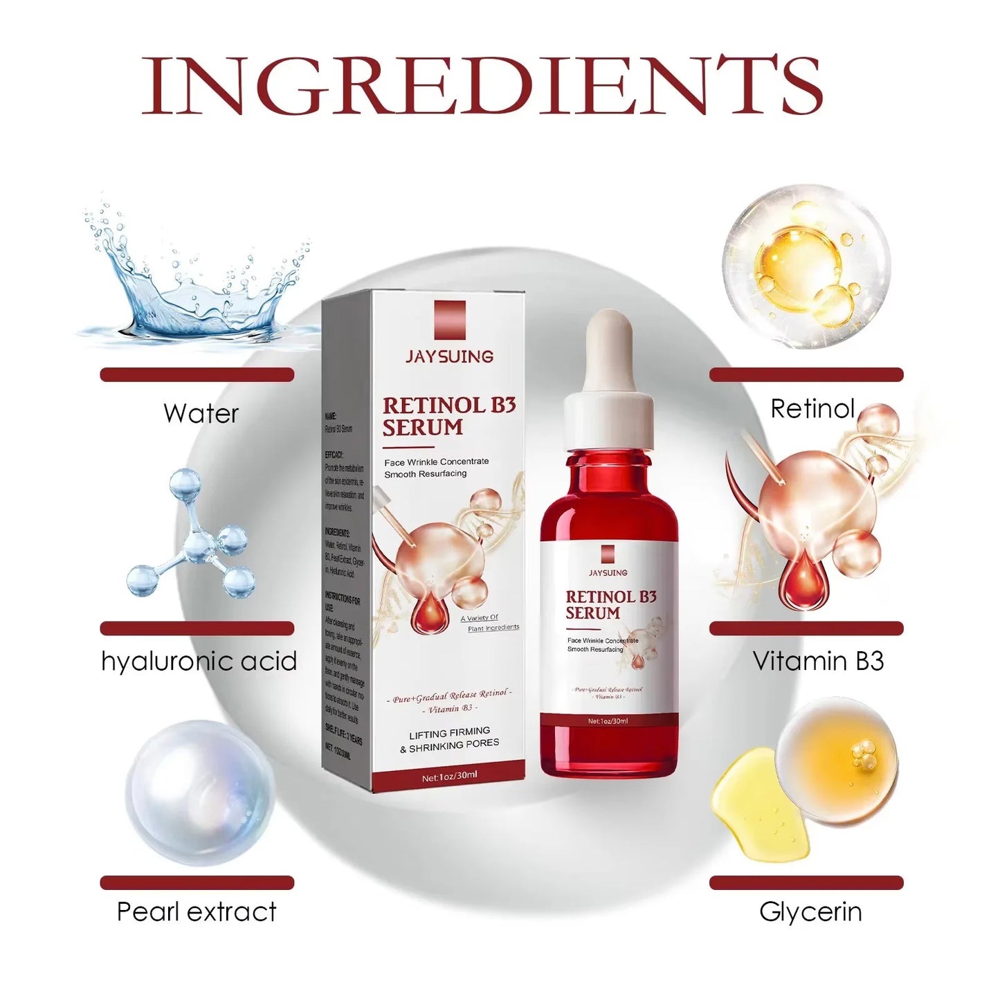 Retinol B3 Wrinkle Remover Face Serum Deep Moisturizing Fade Fine Line Lifting Firming Repair Smooth Tighten Serum Skin Care Peaceful Pleasures Health and Wellness