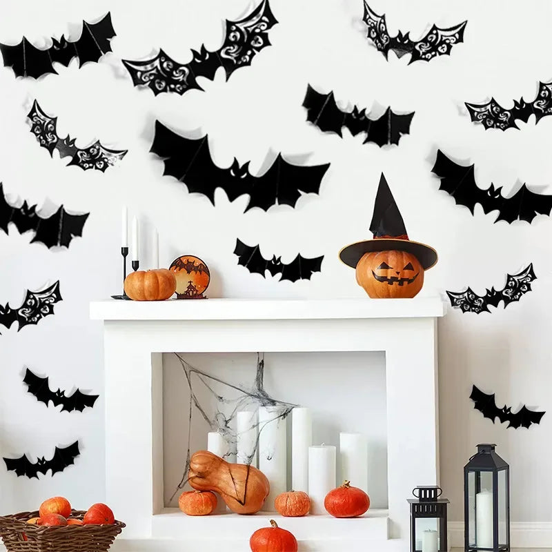 Halloween 3D Black Bat Wall Decals – Hollow Party Stickers