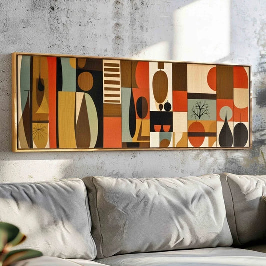 Mid Century Modern Panoramic Print, Modern Canvas Art Print, Abstract Art, Geometric Wall Art, Boho Wall Decor, Large Wall Art Peaceful Pleasures Health and Wellness ZLH4203 30x90cm No Frame