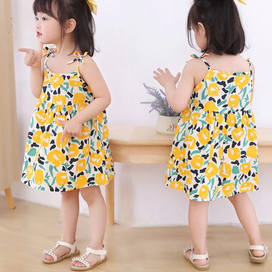 Girls Sleeveless Floral Sundress | Summer Beach Princess Dress Girls Summer Dress Peaceful Pleasures Health and Wellness