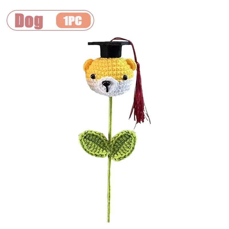 Graduation Crochet Bouquet with Cap | Handmade Knitted Flowers
