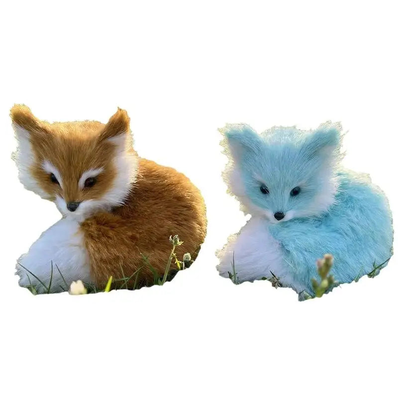 Mini Plush Fox Figurine Set – Lifelike Faux Fur Home Decor