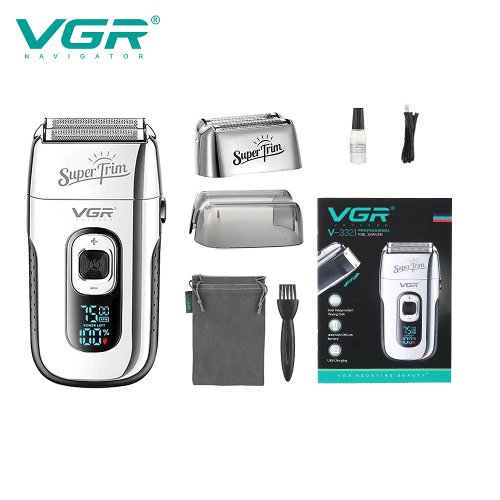 VGR 332 Face Shaver with Blade Professional Hair Trimmer Golden Electric Shaver Rechargeable Safety Shaving Machine for Men Peaceful Pleasures Health and Wellness 332 silver