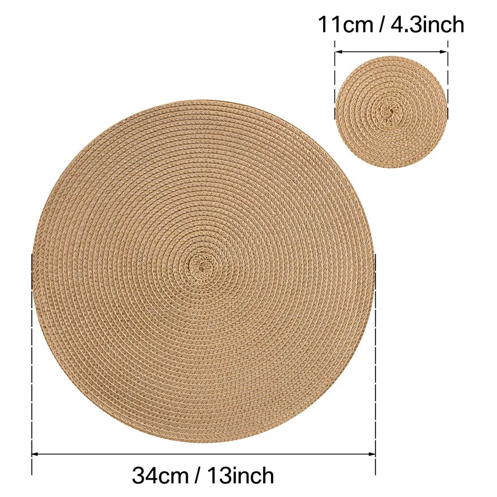 33.5CM Round Placemats Set of 6 Small Circle PP Place Mats Washable Table Mats for Dining Table Woven Heat Resistant Placemats Peaceful Pleasures Health and Wellness A Gold Set of 6