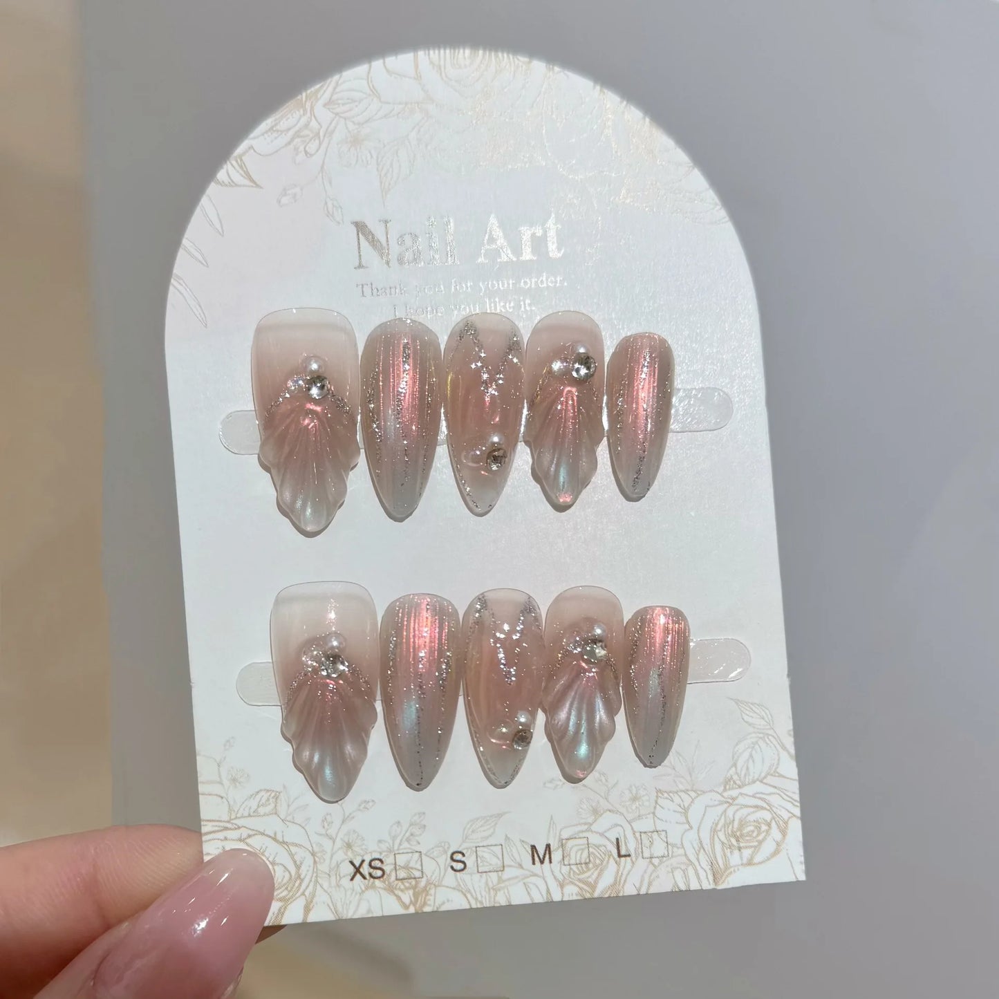 Aurora Colorful Mermaid Press on Nails Dreamy Fairy Sweet Bride Handmade Wearable Fake Nails INS 3d Pearl Almond False Nail Tips Peaceful Pleasures Health and Wellness