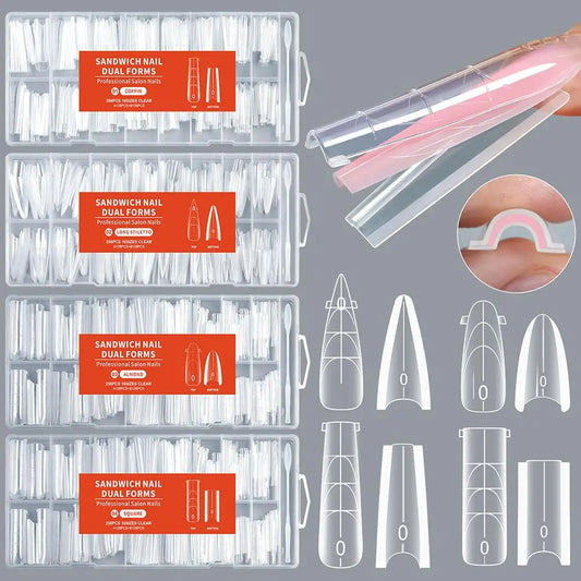 256pcs Sandwich Nail Dual Form Set Quickly Building Full Cover Tips Nail Extension Form Clear French Tip Manicure Tool Peaceful Pleasures Health and Wellness