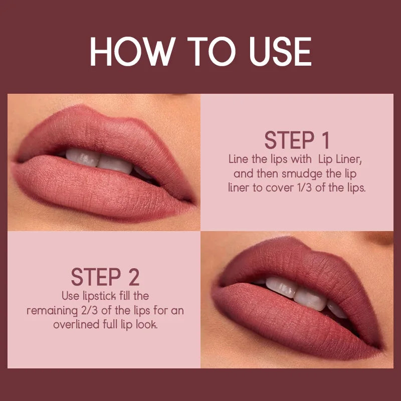 USHAS 12-Color Matte Lipstick & Lip Liner Set – Waterproof