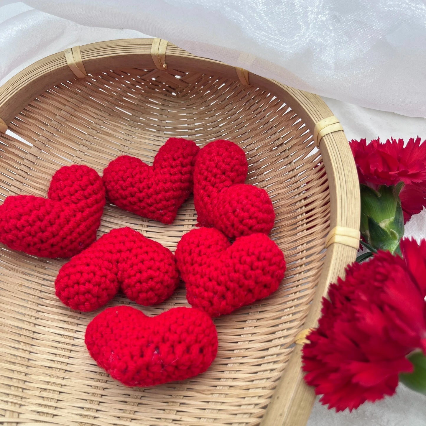 Crochet Knit Love Hearts – Cotton Filled Appliqué Red & Pink