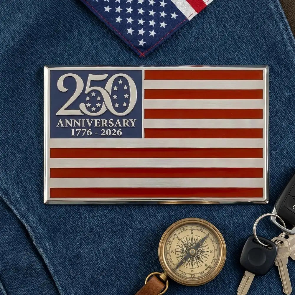 US 250 Metal Flag Car Decal 1776-2026 Patriotic Metal Emblem Badge for Pickup Trucks SUV Rv Cars Auto Vehicle Garage Decor Gift Peaceful Pleasures Health and Wellness