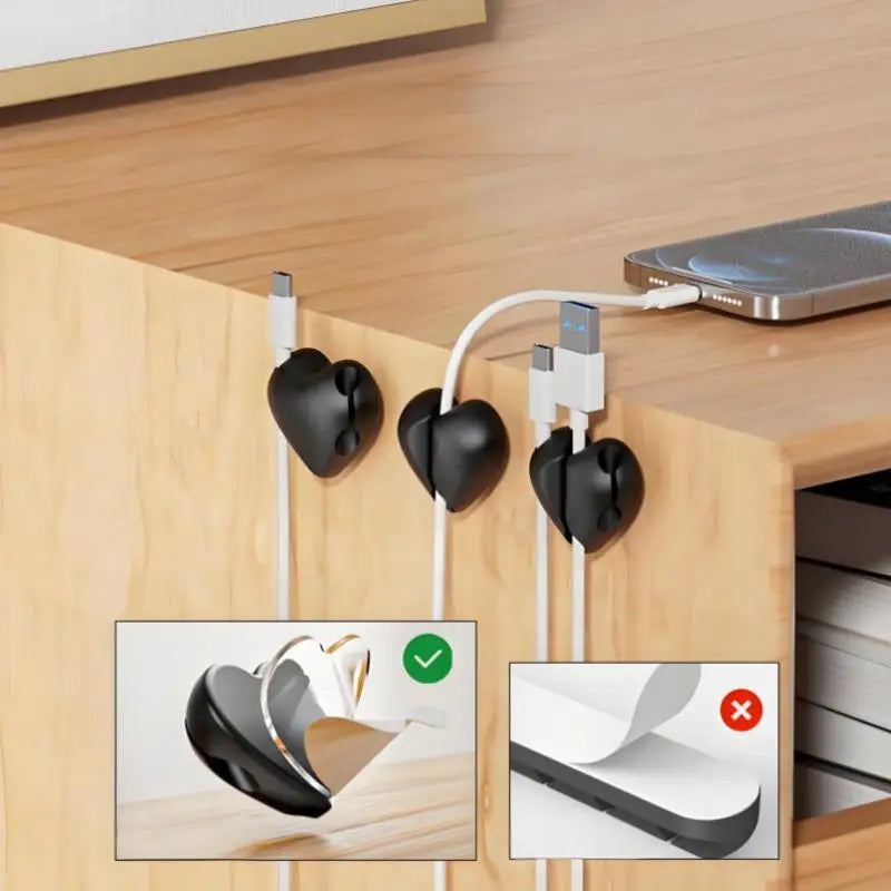 Self Adhesive Silicone Heart Shaped Cable Organizer 4PCS USB Charging Desk Clip Holder Home Office Wire Holder Clip Peaceful Pleasures Health and Wellness