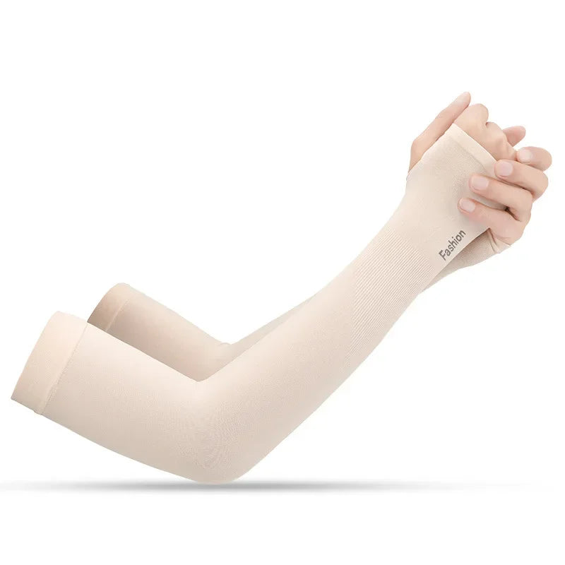 Summer Outdoor s Sports Cycling Sunscreen Ice Skil Long Gloves Sunscreen Sleeves Peaceful Pleasures Health and Wellness beige(b) One Size China Mainland