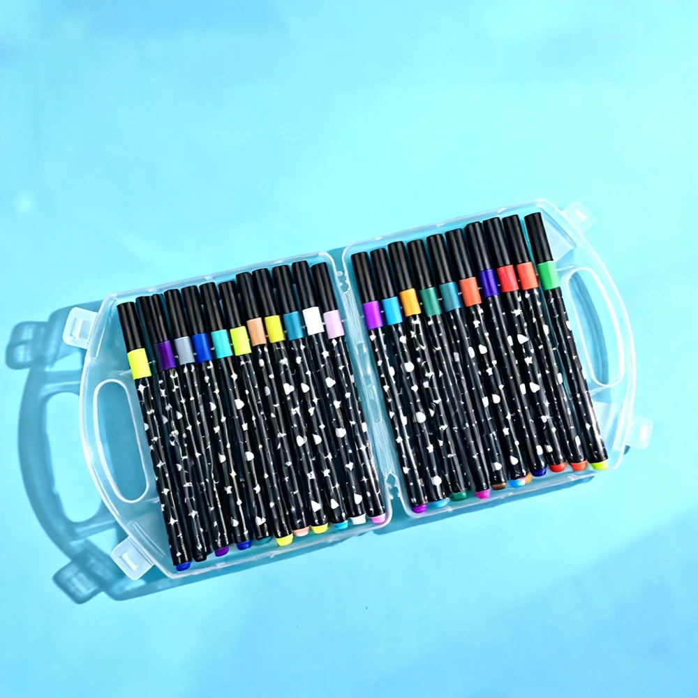 24-Color Glitter Markers Set | Metallic Water-Based Glitter Pens