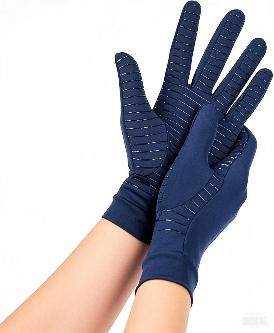 1Pair Copper Compression Gloves for Men and Women - Highest Copper Infused FULL FINGER Compression Gloves Hand Peaceful Pleasures Health and Wellness Navy Blue-Full L