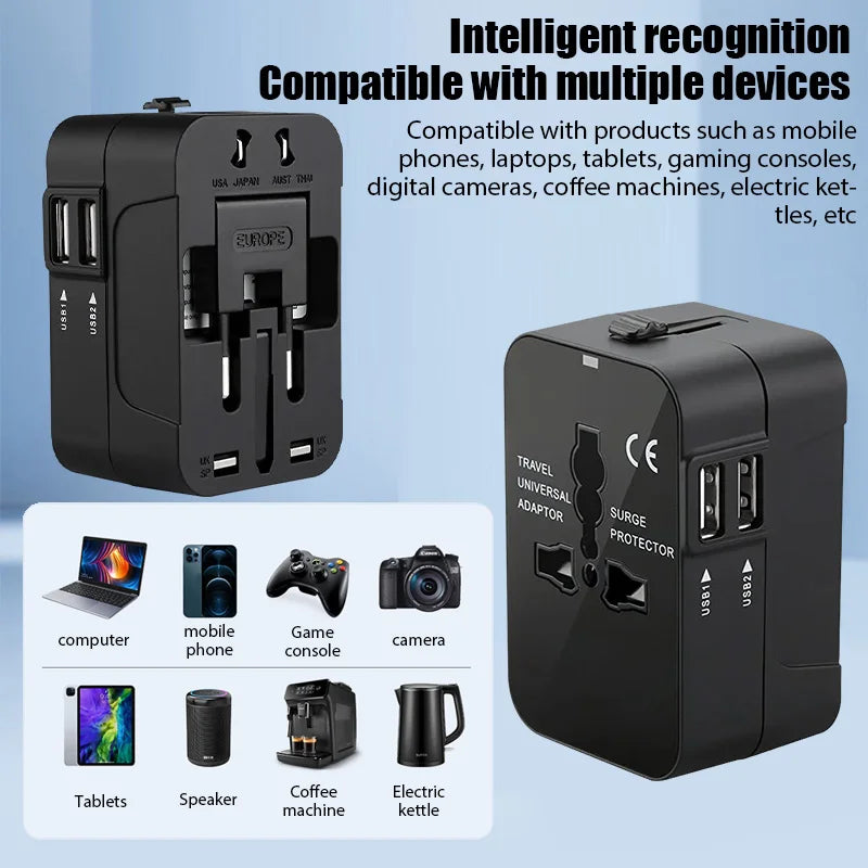Universal Travel Adapter 150+ Countries | 2 USB & Surge Protection