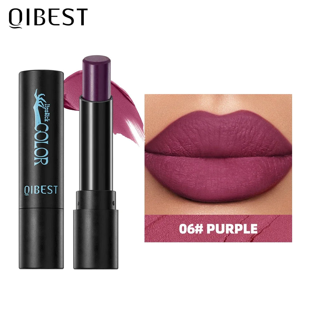 QIBEST Nude Velvet Matte Lipstick Long-lasting Lip Stain Not Stick Cups Lipstick Red Green Orange Black White Lip Tint Makeup Peaceful Pleasures Health and Wellness 06