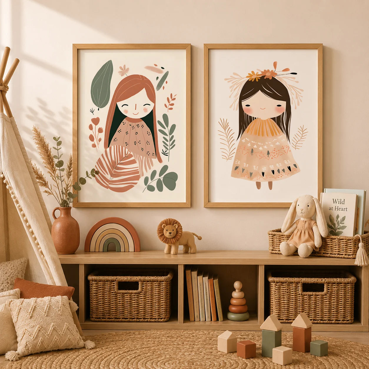 Nursery Wall Art Boho Cute Girl Teepee Canvas Painting Nordic Poster Print for Baby Girl Kids Bedroom Decor Peaceful Pleasures Health and Wellness