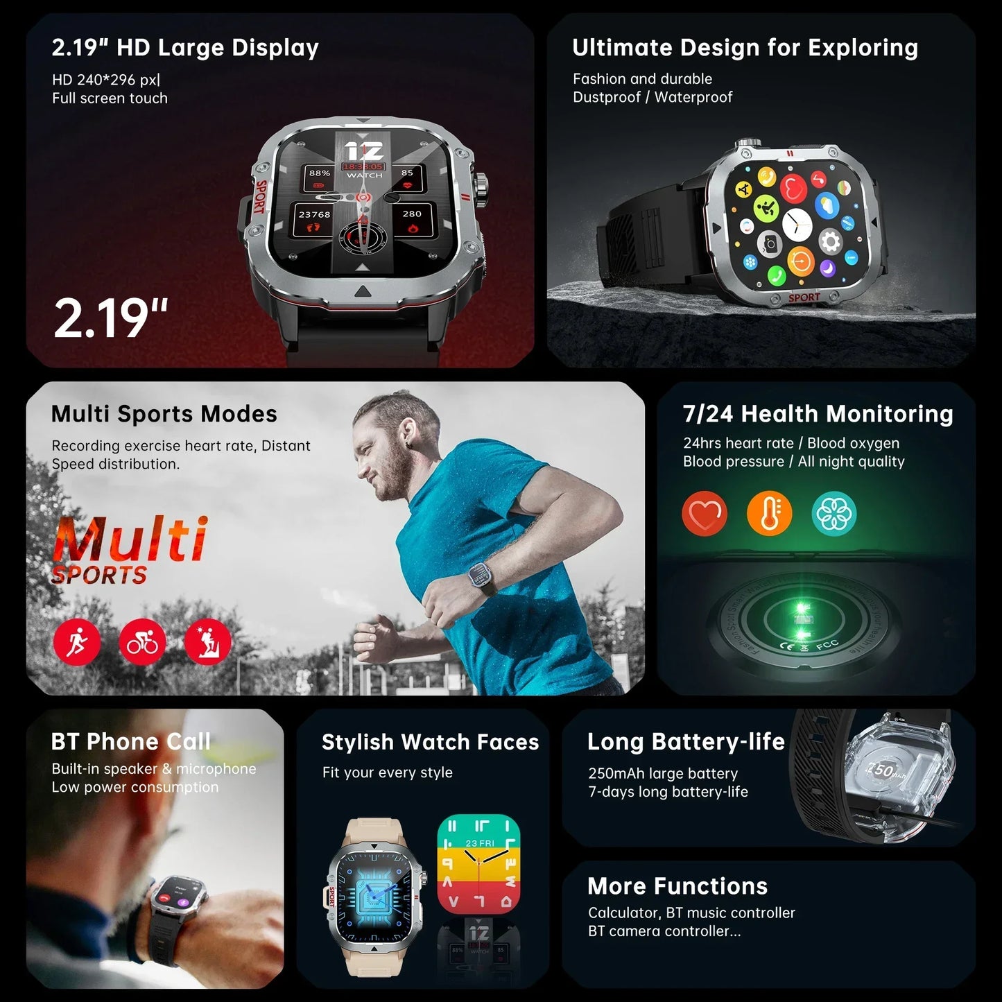 COTAUL Military Smartwatch Men | 2.19" BT Calling Fitness Tracker