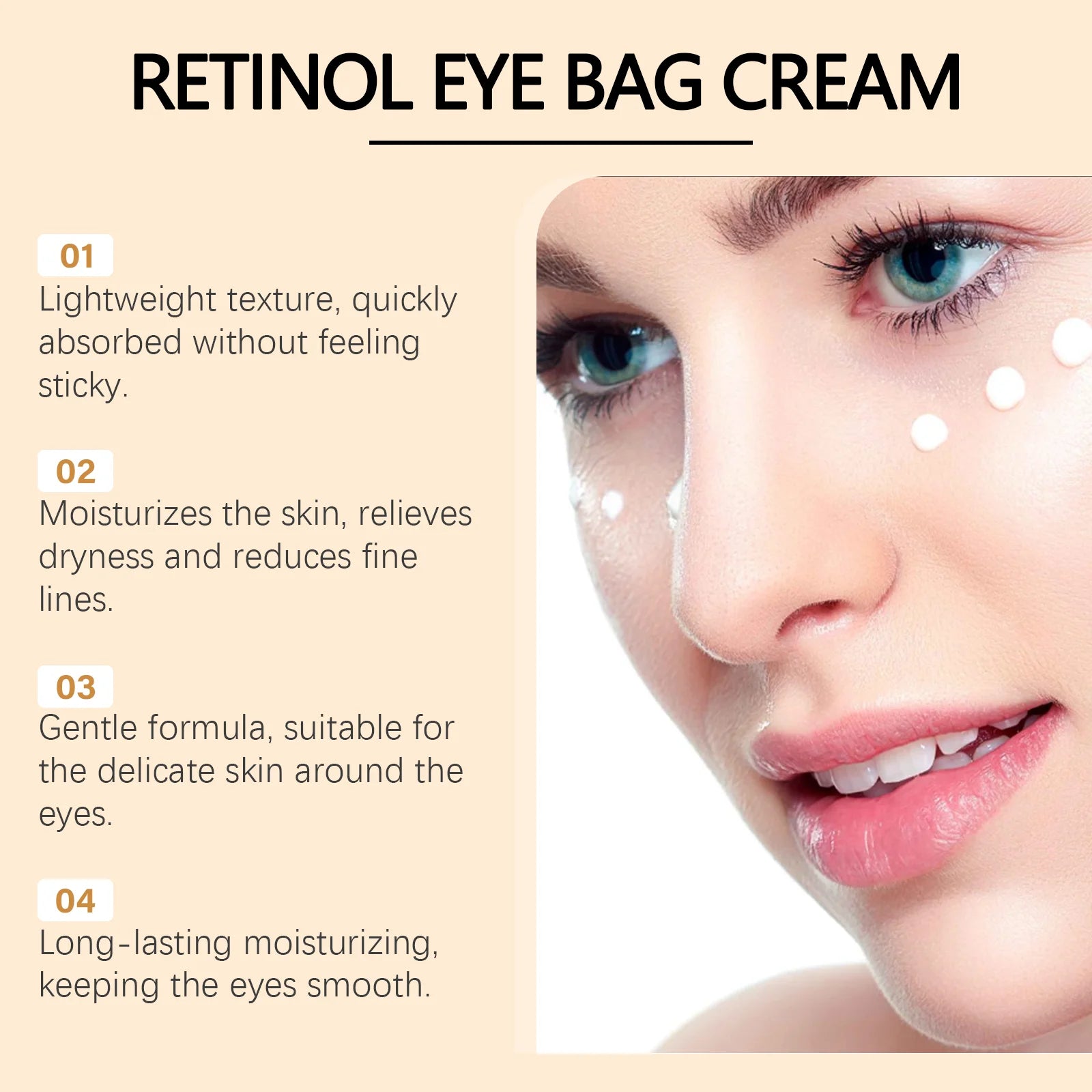 Remove Eye Bags Cream Anti-Aging Improve Puffiness Dark Circles Reduce Wrinkles Nourish Brighten Skin Retinol Firming Eye Cream Peaceful Pleasures Health and Wellness