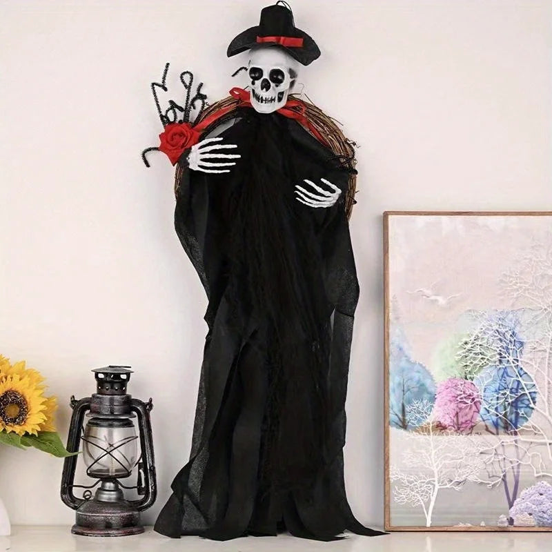Halloween Rattan Ring Garland Ghost Bride Groom Hanging Pendant