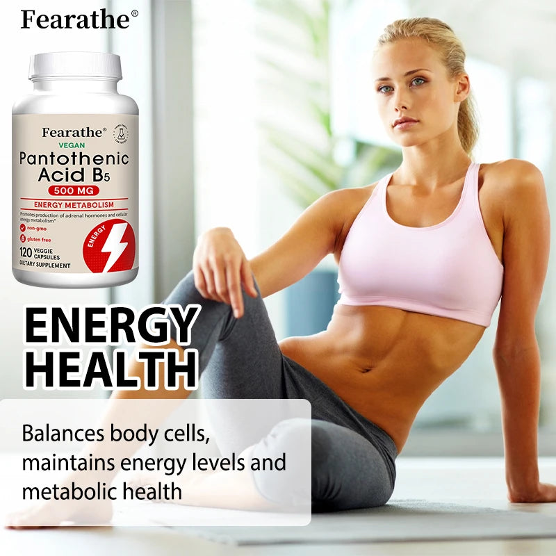 Pantothenic Acid B5 500mg Vitamin B Complex Capsules - Energy & Metabolism Support, Regulates Cellular Balance,Vegan Gluten-Free Peaceful Pleasures Health and Wellness