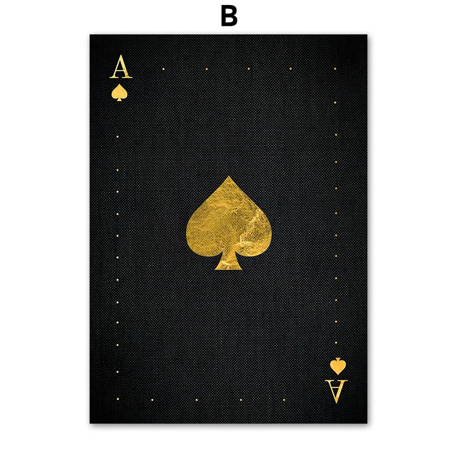 Golden Playing Cards Canvas Wall Art | Ace Spades Nordic Poster