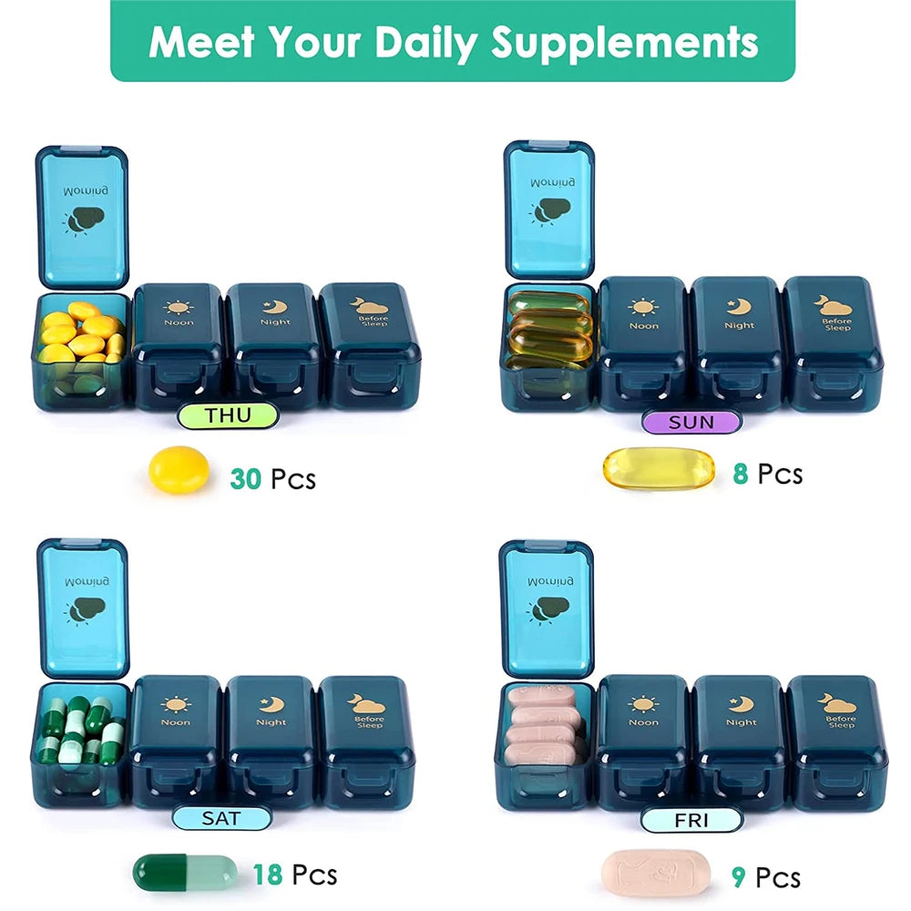 Weekly Pill Organizer 4 Times a Day Pill Organizer with Drawer Designed Large Pill Box Travel Pill Case 7 Day Medicine Case Box Peaceful Pleasures Health and Wellness