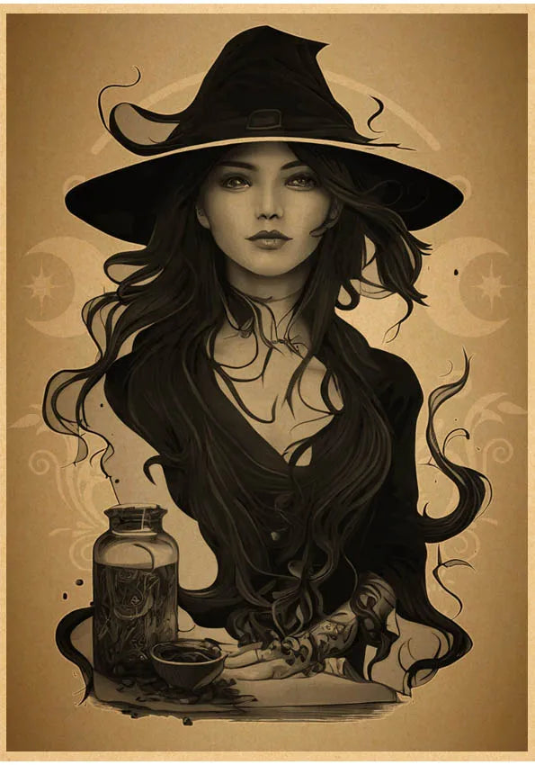 Kitchen Witch Retro Canvas Wall Art Poster | Vintage Brew Print